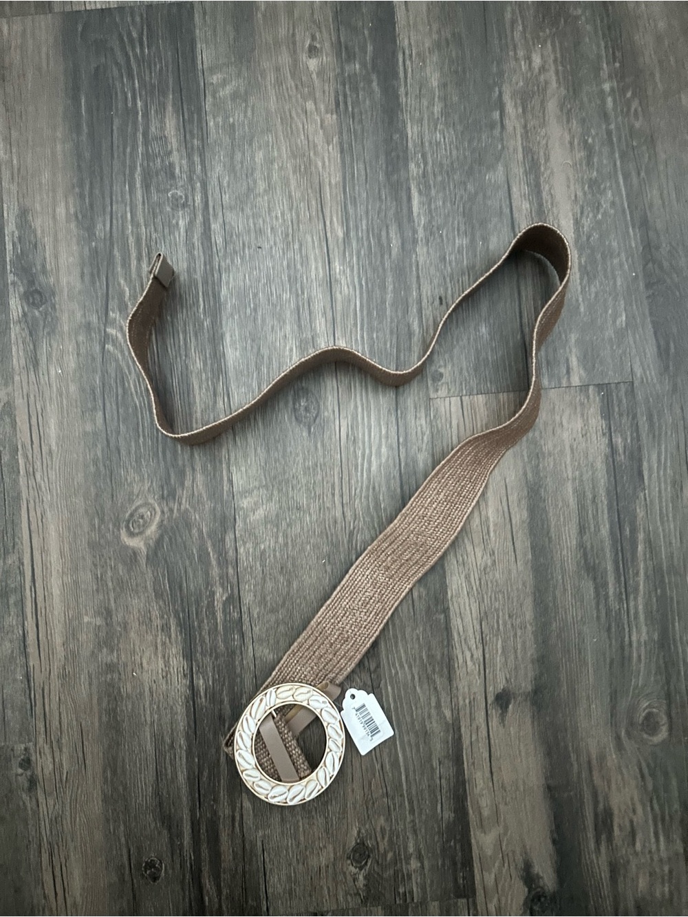Neutral Tan Elastic Belt with Decorative Gold Buckle - Women Accessories
